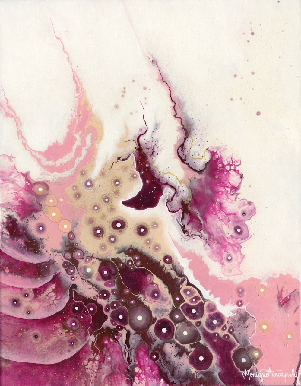 Sakura original abstract acrylic painting in soft pink, cream, and deep cherry tones, inspired by Japanese cherry blossoms and spring renewal.